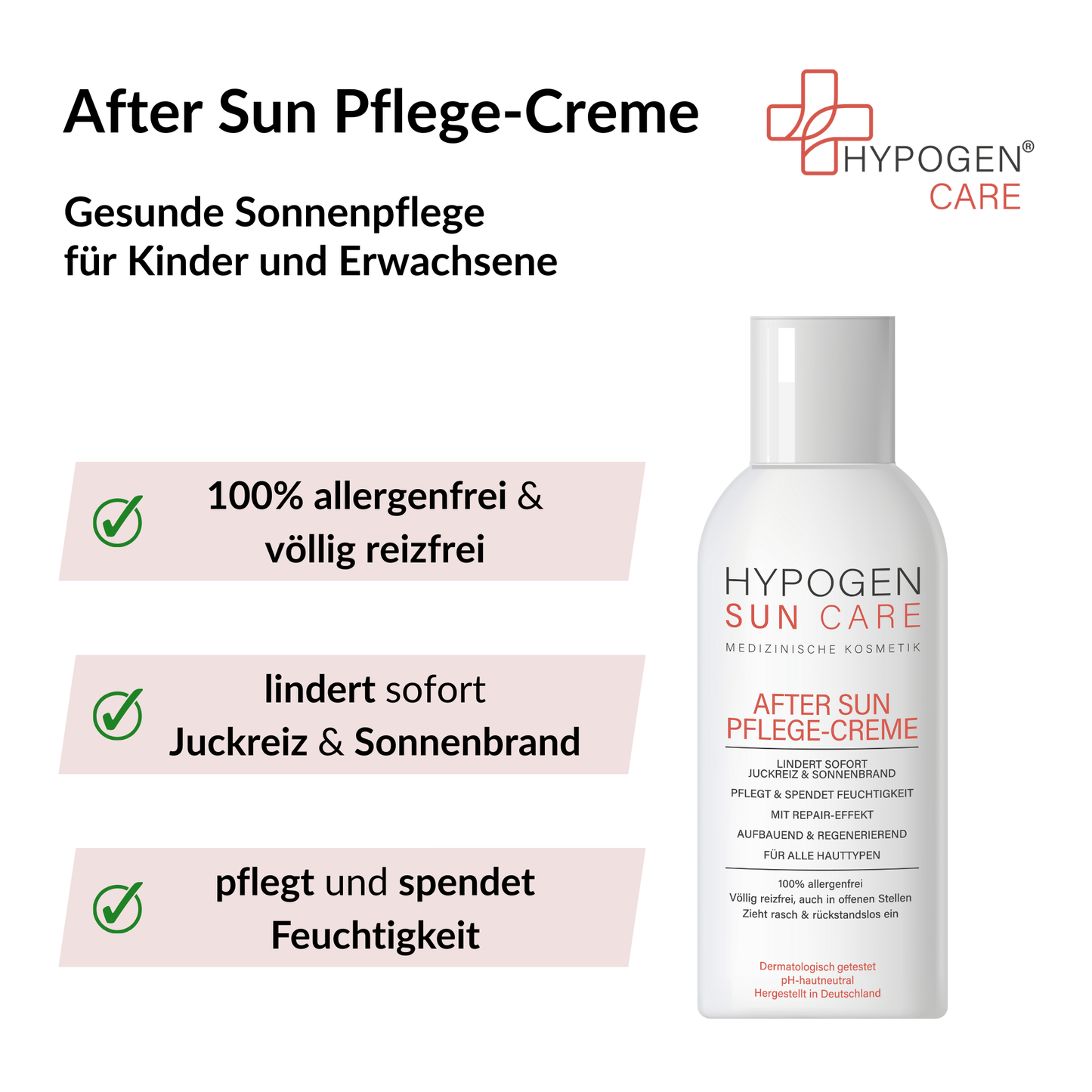 Vorteile auf einen Blick: HYPOGEN_CARE_After_Sun_Pflege-Creme_100mL_Vorteile 1