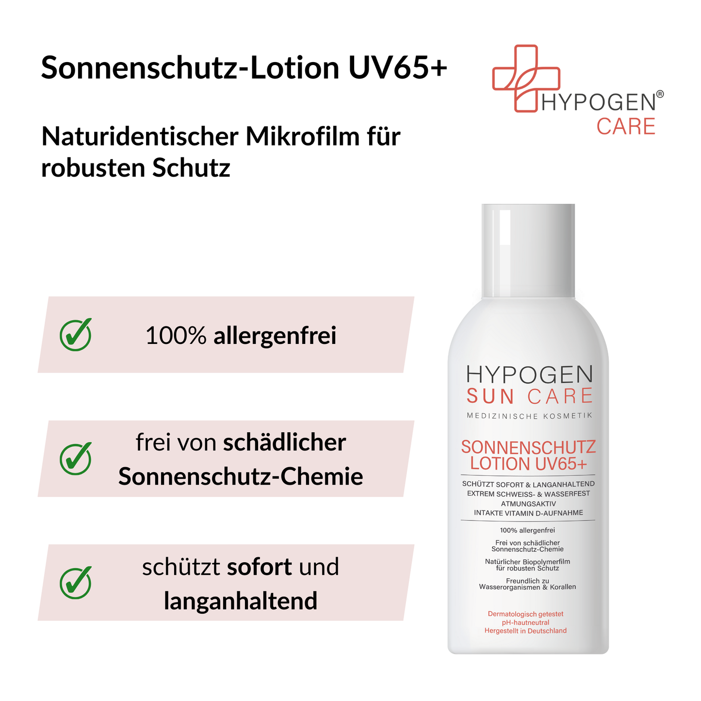 Vorteile auf einen Blick: HYPOGEN_CARE_Sonnenschutz-Lotion_UV65_100mL 1