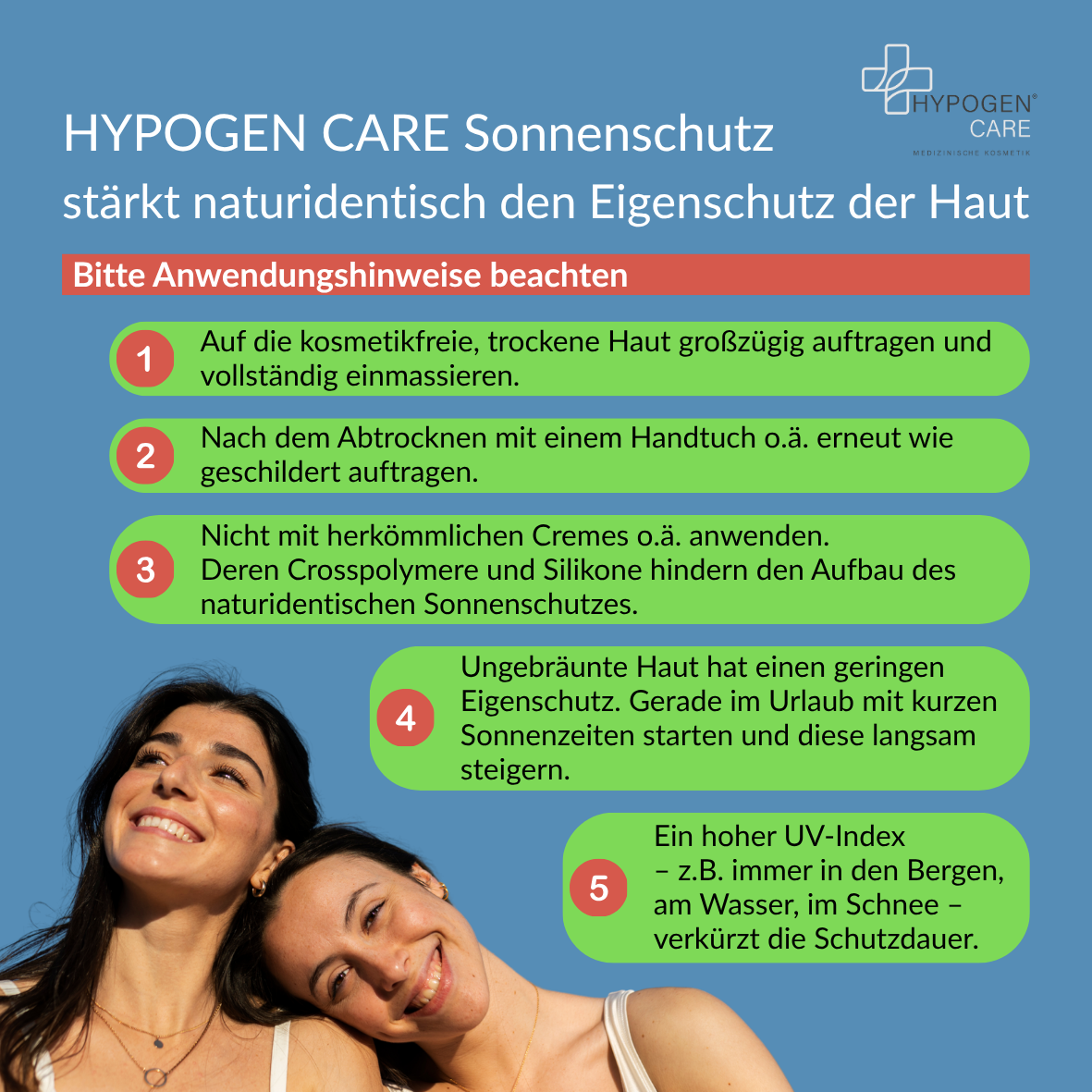 Anwendung HYPOGEN CARE Sonnenschutz auf einen Blick