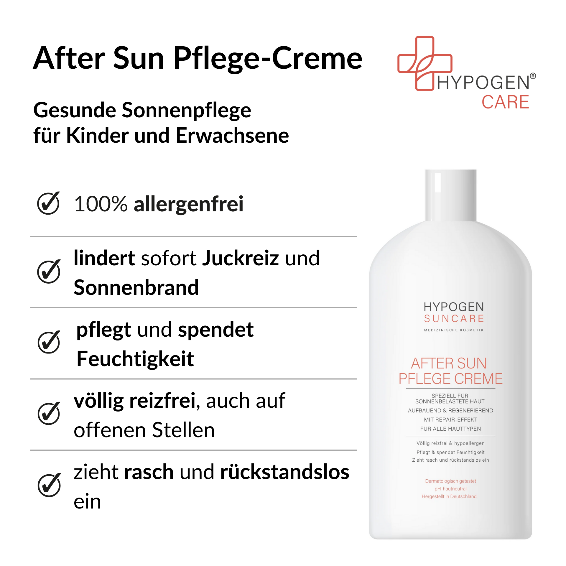 Vorteile HYPOGEN CARE After Sun Pflege-Creme auf einen Blick