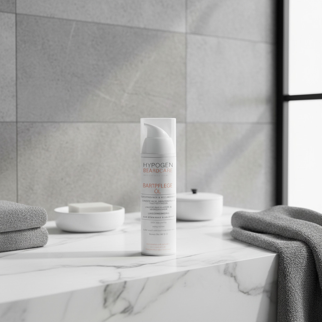HYPOGEN CARE Bartpflege-Öl: Foto in weiß-grauem Badezimmer