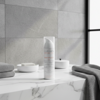 HYPOGEN CARE Bartpflege-Öl: Foto in weiß-grauem Badezimmer