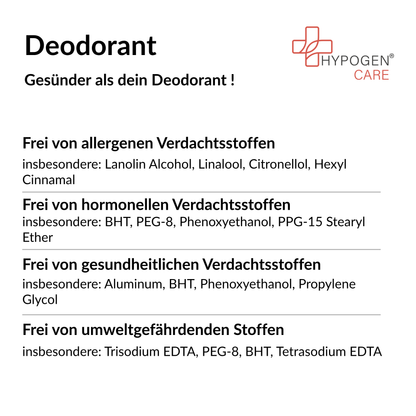 Frei von: HYPOGEN CARE Deodorant auf einen Blick
