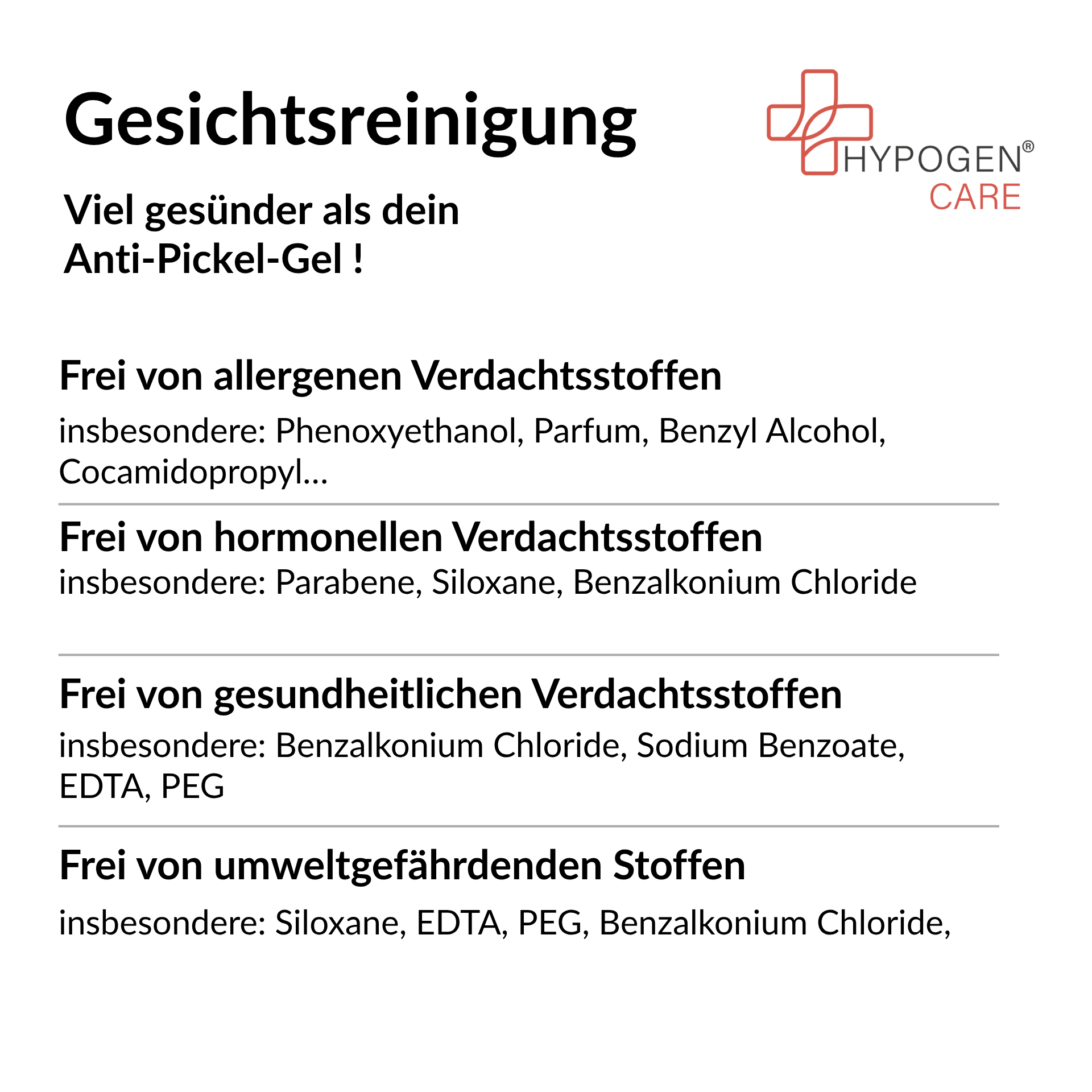 Frei von: HYPOGEN CARE Gesichtsreinigung auf einen Blick