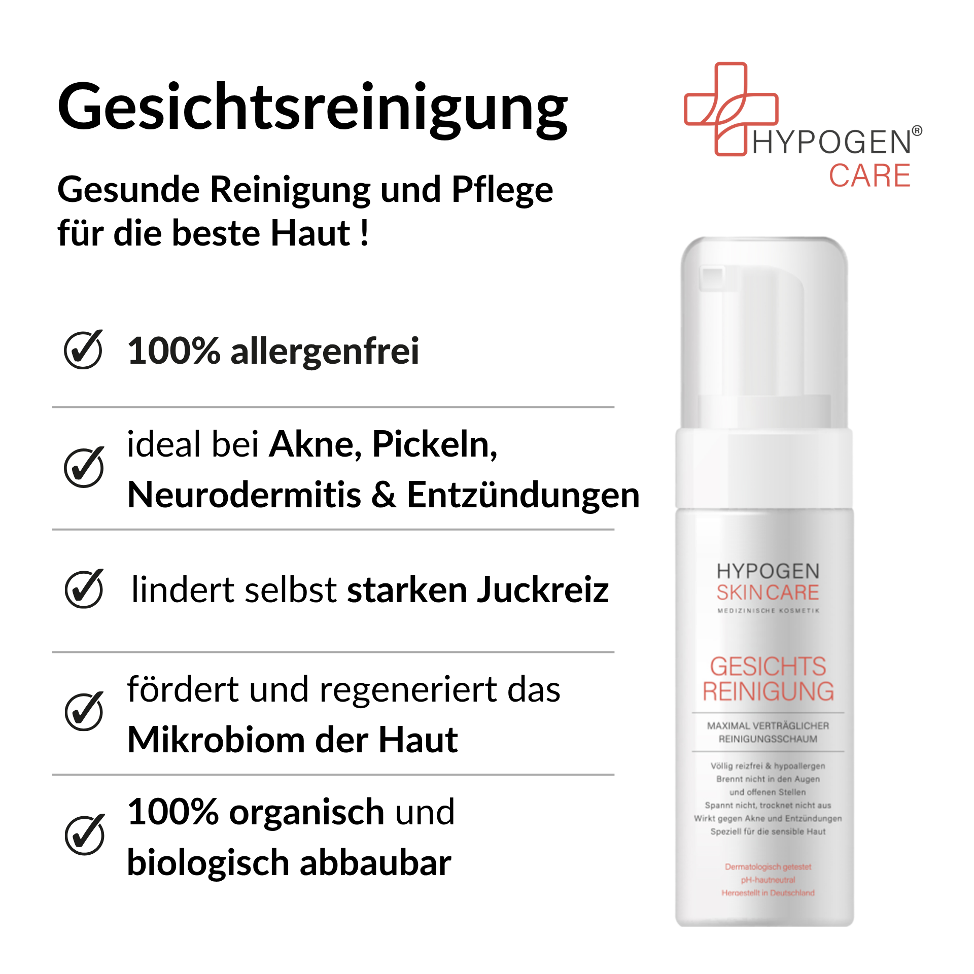 Vorteile HYPOGEN CARE Gesichtsreinigung auf einen Blick