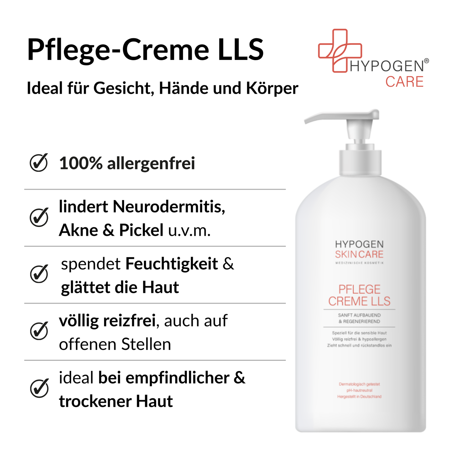 Vorteile HYPOGEN CARE Pflege-Creme LLS auf einen Blick