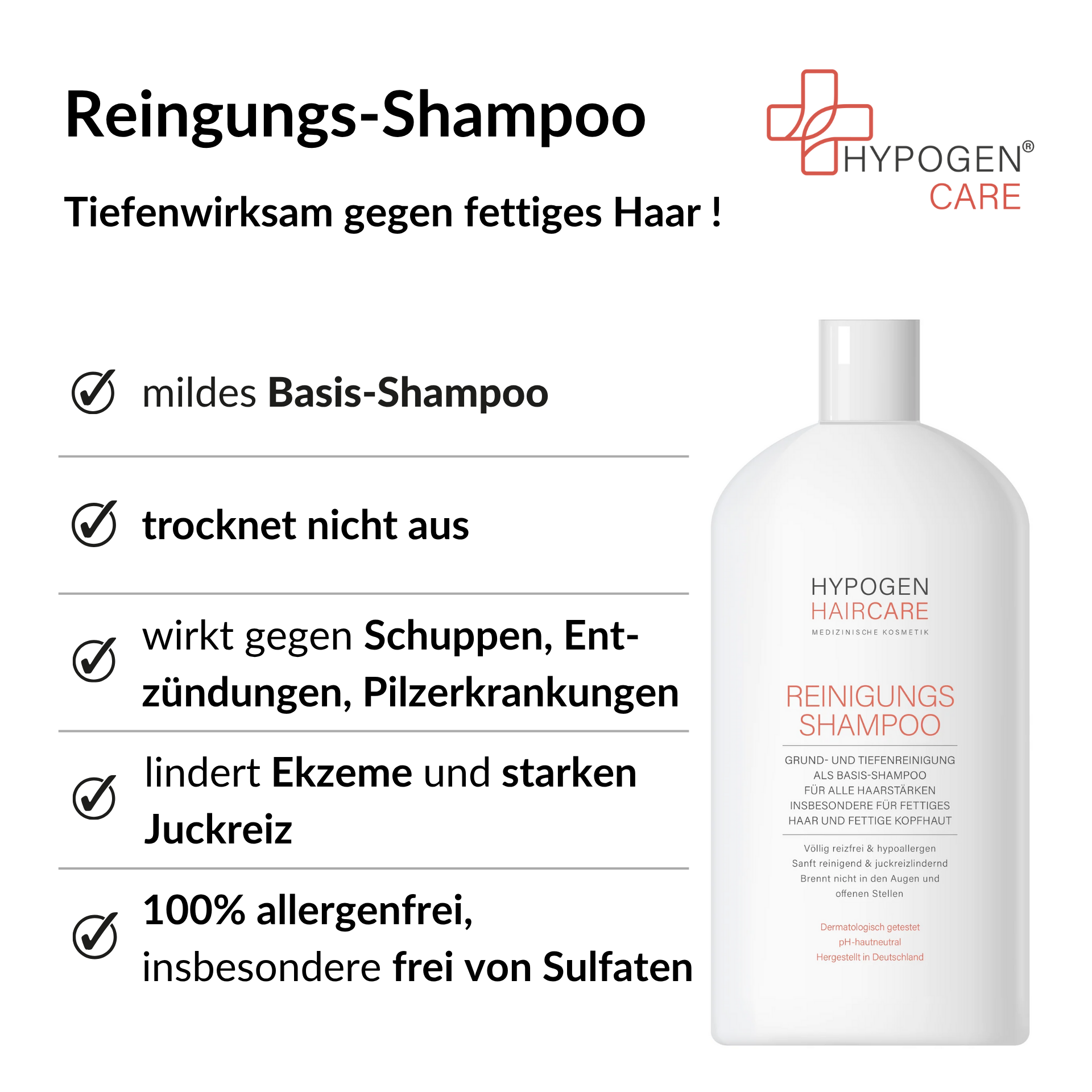 Vorteile HYPOGEN CARE Reinigungs-Shampoo auf einen Blick