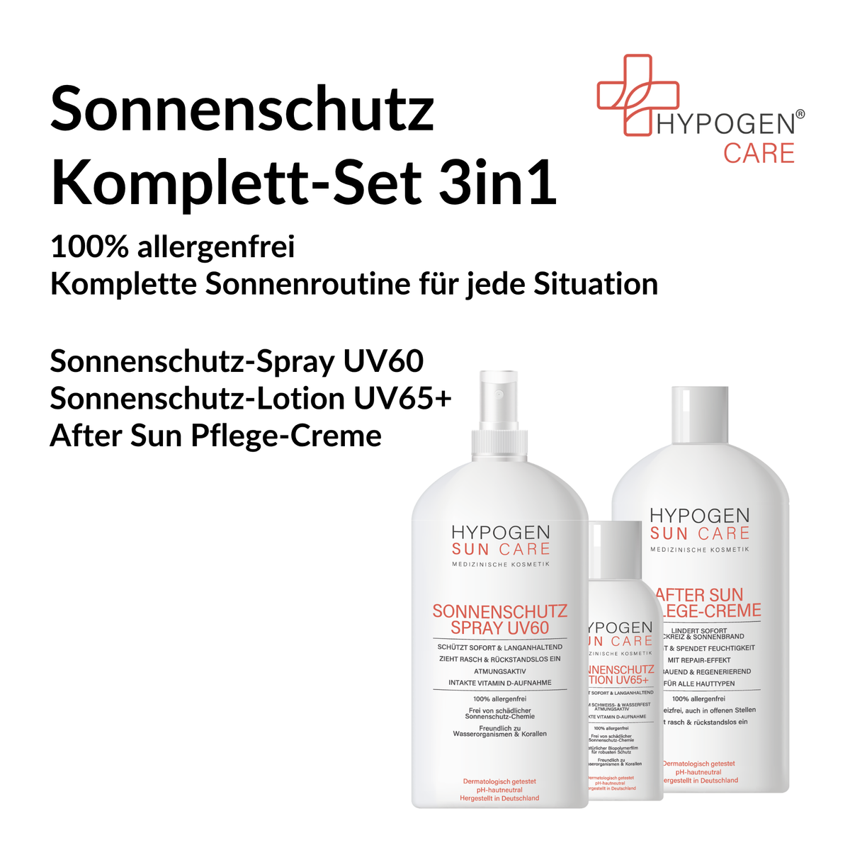 Set-Inhalt auf einen Blick: HYPOGEN CARE Set Sonnenschutz Komplett