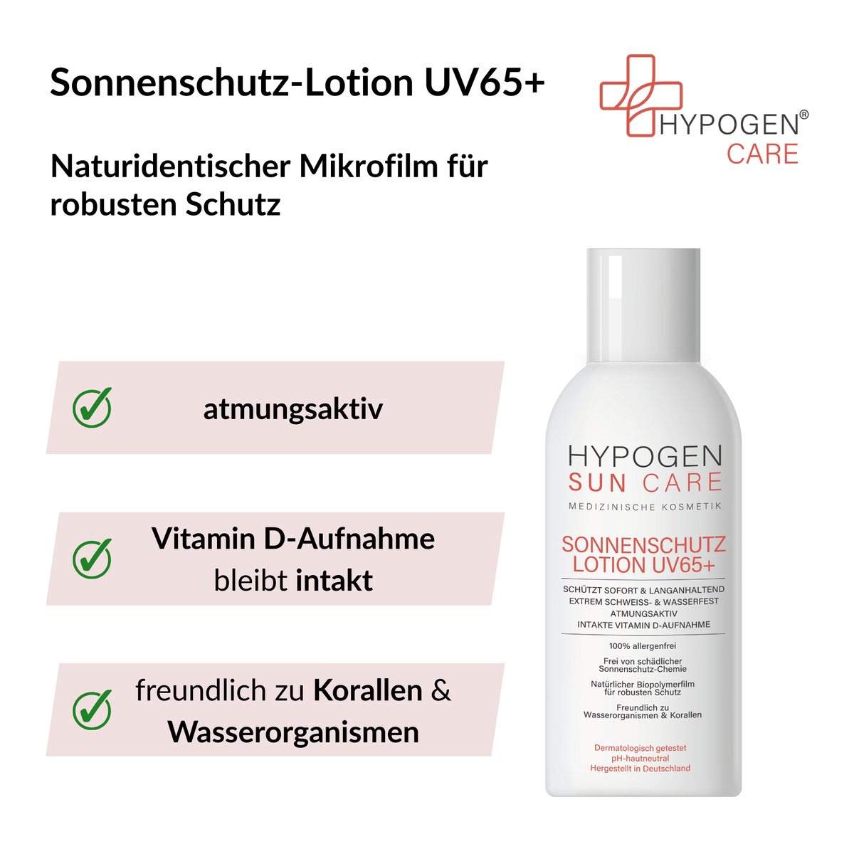 Vorteile auf einen Blick: HYPOGEN_CARE_Sonnenschutz-Lotion_UV65_100mL 2