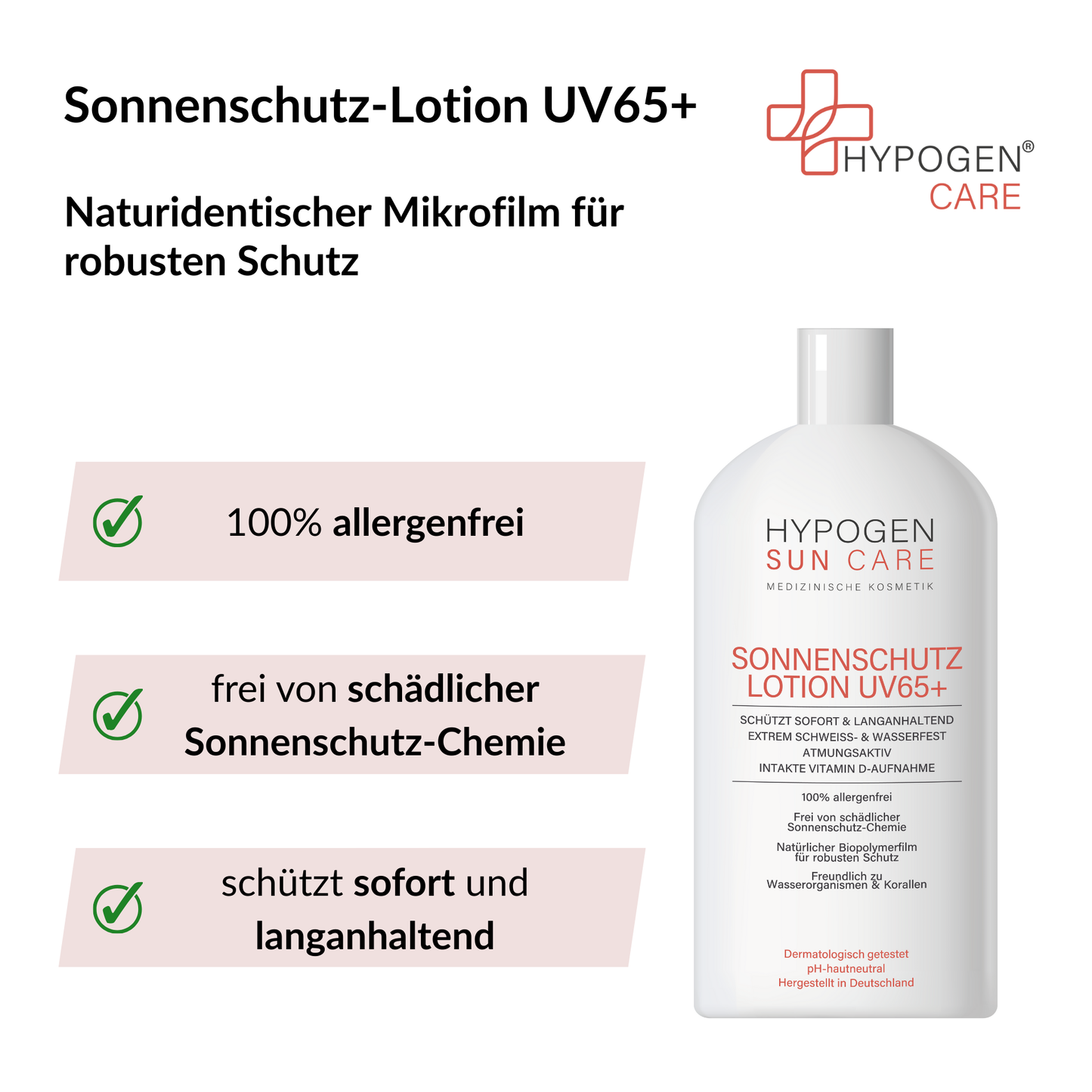 Vorteile HYPOGEN CARE Sonnenschutz-Lotion UV65+ auf einen Blick - 1
