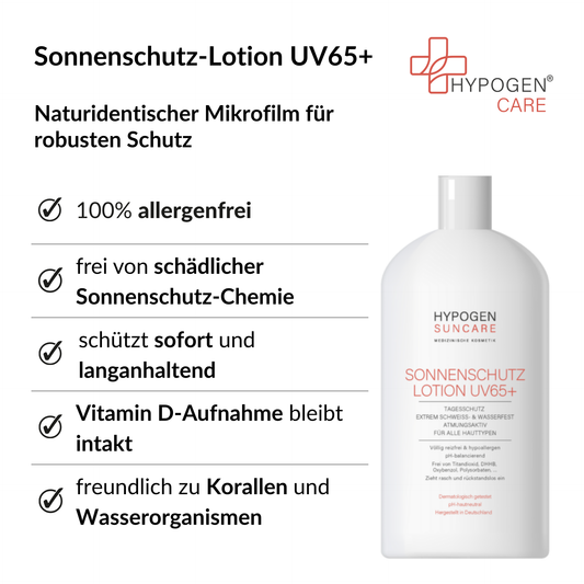 Vorteile HYPOGEN CARE Sonnenschutz-Lotion UV65+ auf einen Blick