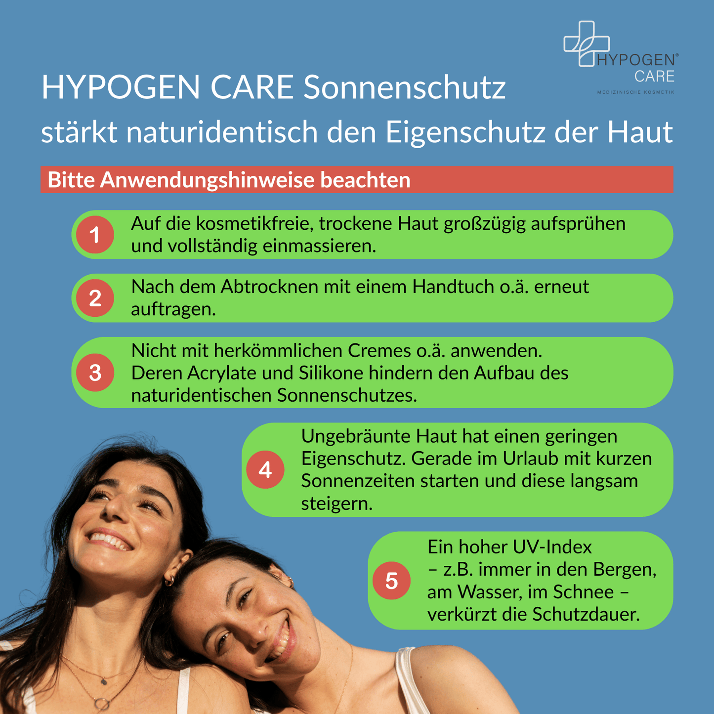 Anwendung HYPOGEN CARE Sonnenschutz auf einen Blick