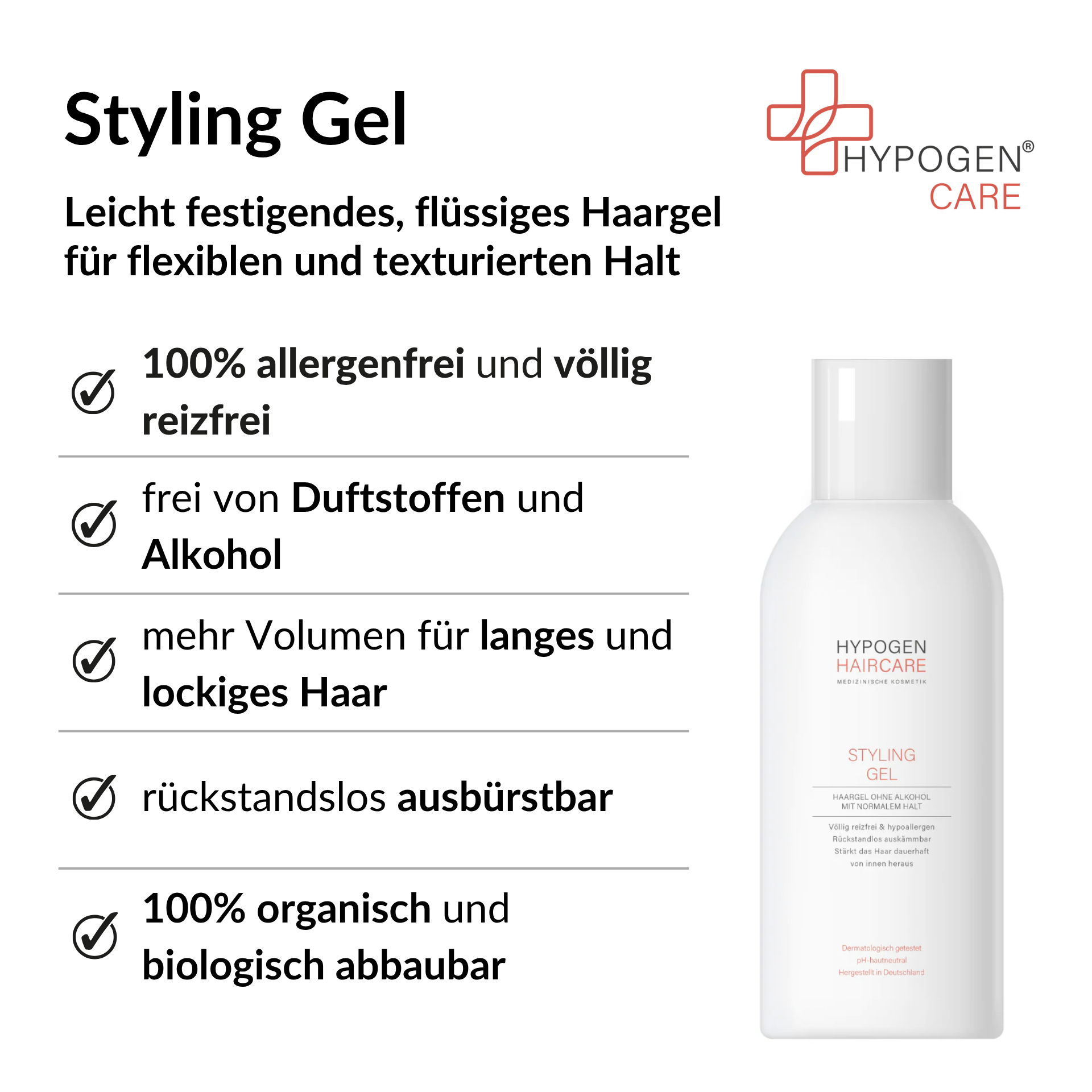 Vorteile HYPOGEN CARE Styling Gel auf einen Blick