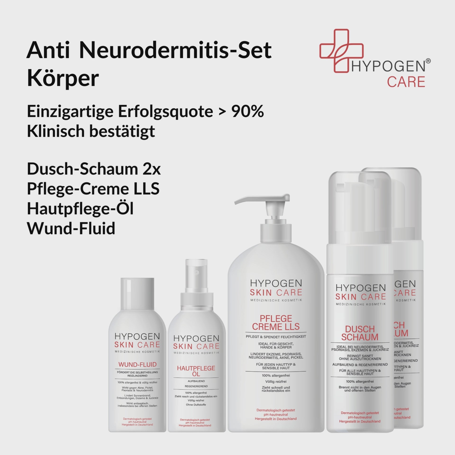 Set-Inhalt auf einen Blick: HYPOGEN CARE Set Anti Neurodermitis Körper Film