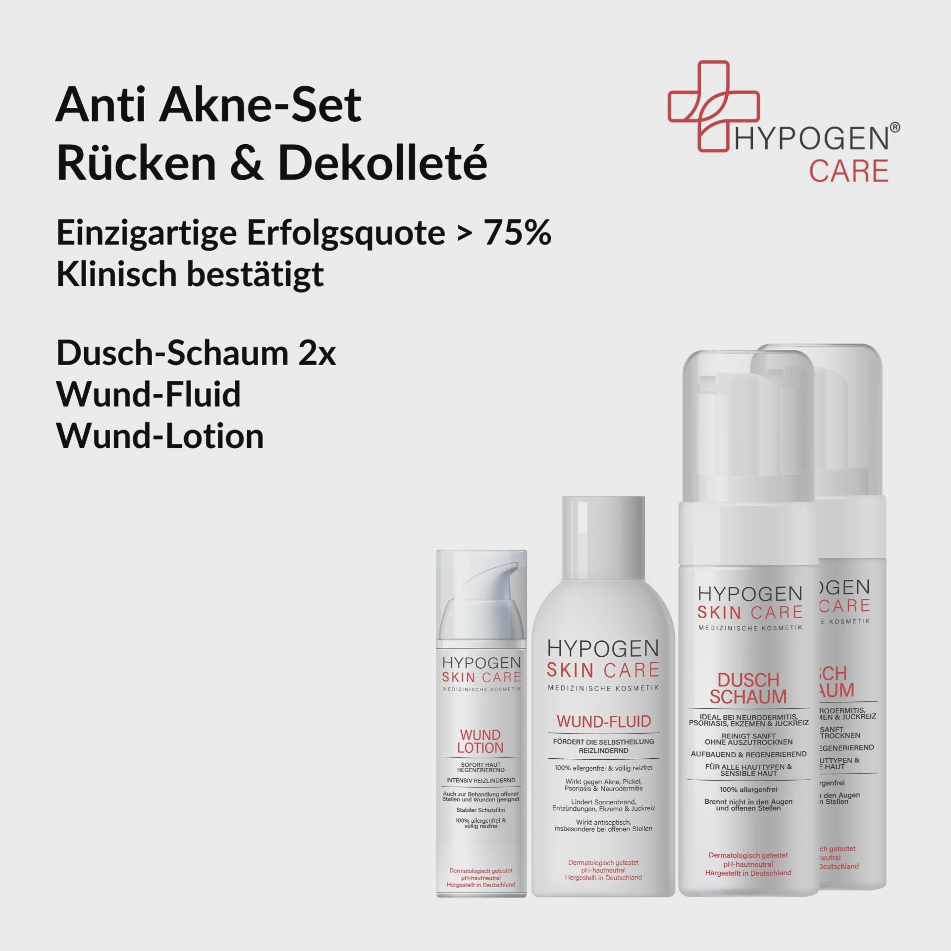 Set-Inhalt auf einen Blick: HYPOGEN CARE Set Anti Akne Rücken Dekolleté Film