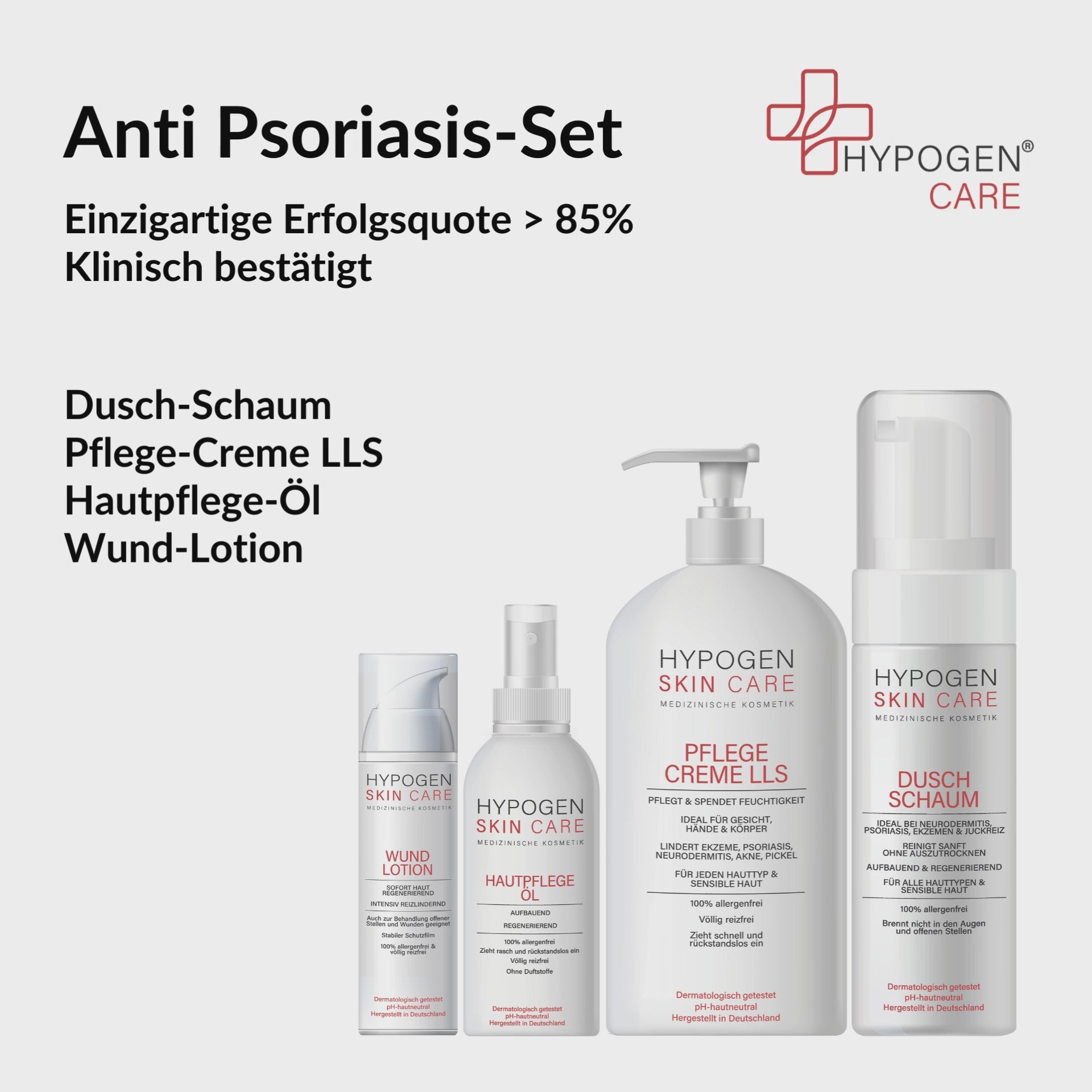 Set-Inhalt auf einen Blick: HYPOGEN CARE Set Anti Psoriasis Film